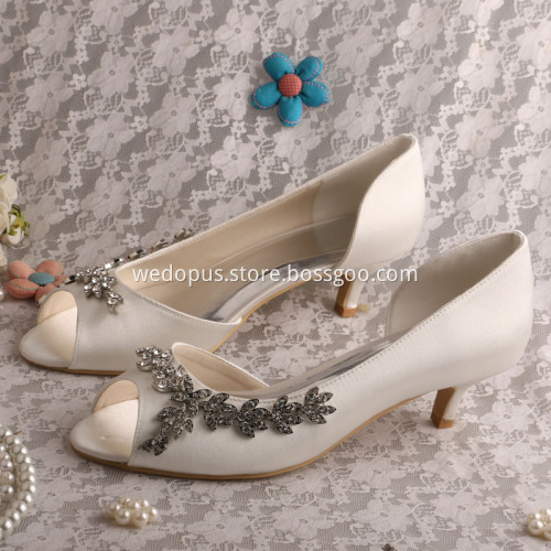 Small Heel Wedding Shoes Ivory Satin